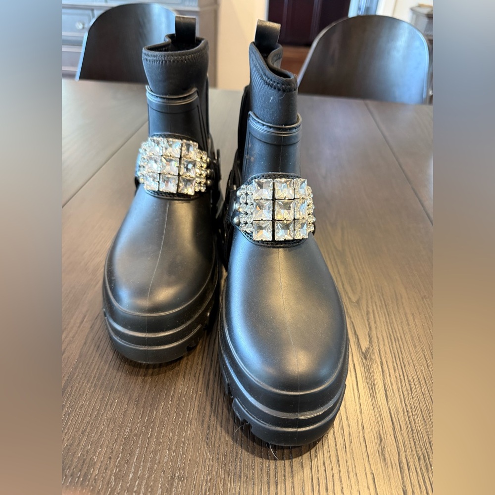 Black Karl Lagerfeld  Ankle rain Boots with Crystal Embellishments